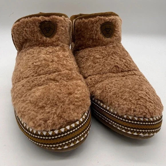 Ariat Slippers Womens Size S 6/7 Brown Sherpa Fleece Cozy Cabin Loungewear Shoes - Picture 1 of 10